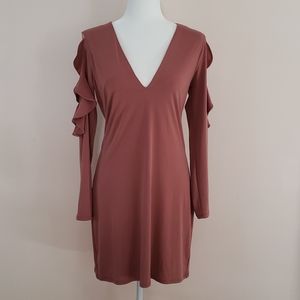 Express Mauve Pink Long Sleeve Mini Dress with V-Neck